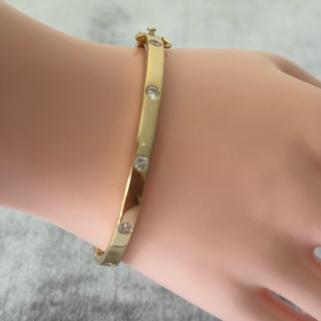 Rachel Zoe 925 Sterling Silver Gold Plated Bangle Bracelet W 5 Cz Studs